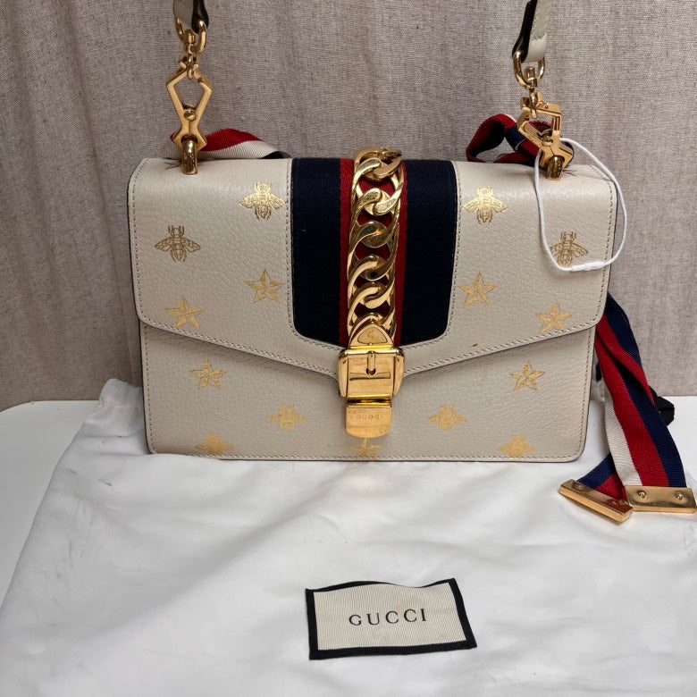 Gucci SyLouis Vuittonie White Bee and Star Shoulder Bag