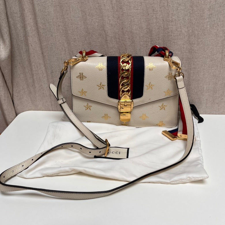 Gucci SyLouis Vuittonie White Bee and Star Shoulder Bag