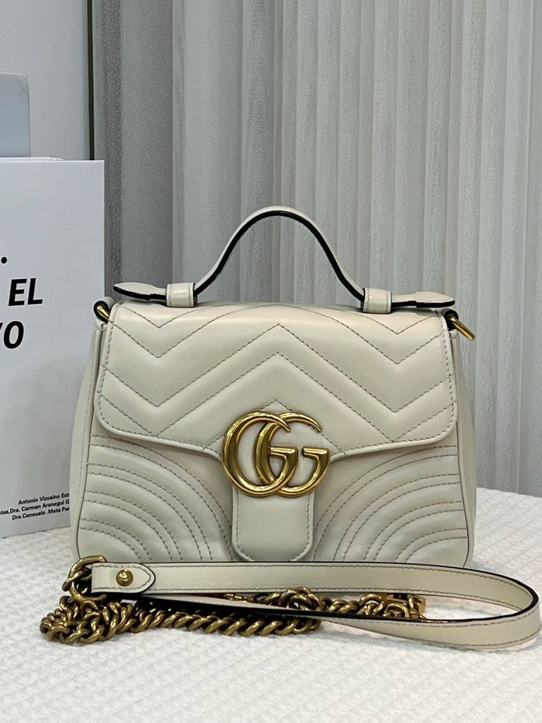 Gucci GG Marmont Small Beige Leather Shoulder Bag