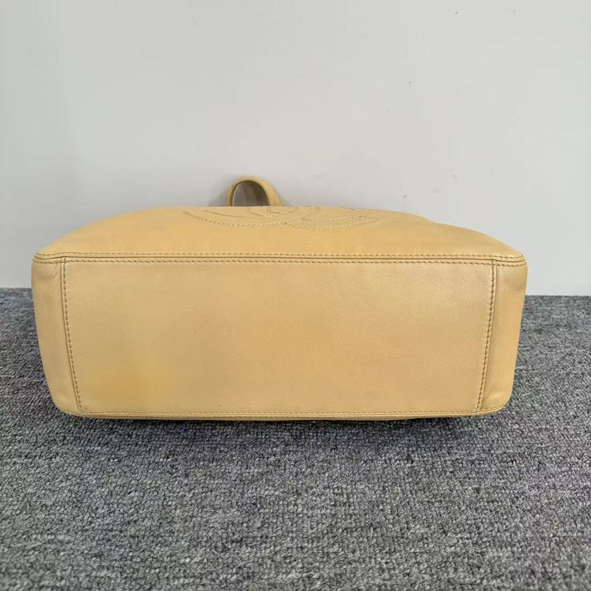 Chanel Shoulder Bag Beige Leather