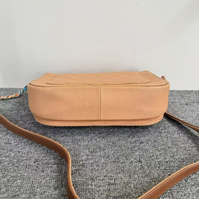 Chanel Quilted Shoulder Bag Beige Leather Medium SJZ2-11