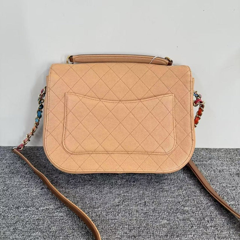 Chanel Quilted Shoulder Bag Beige Leather Medium SJZ2-11