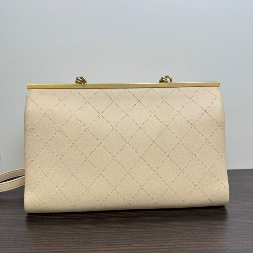 Chanel Calfskin 2way Flap Bag B2011 Beige Shoulder Bag