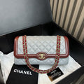 Chanel Flap Bag Grey and Burgundy Leather Shoulder Bag
