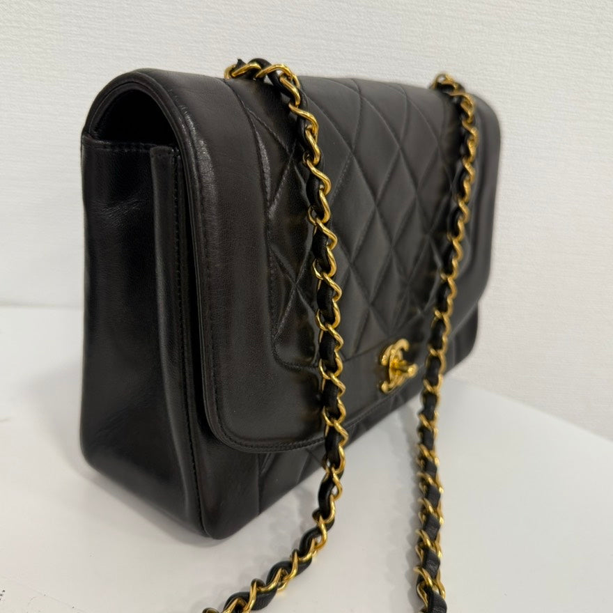 Chanel Vintage Lambskin Diorana Chain Crossbody Bag Black FM0028
