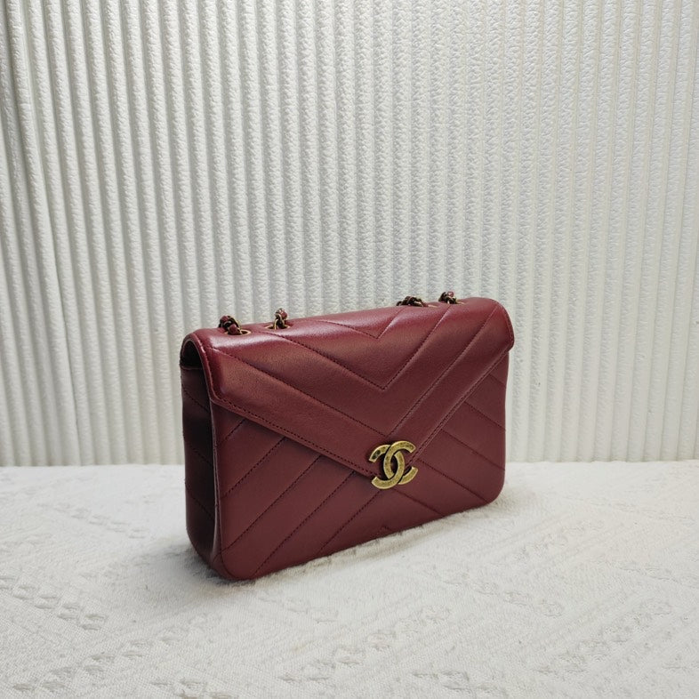 Chanel Chevron Quilted Burgundy Leather Shoulder Bag 12201362