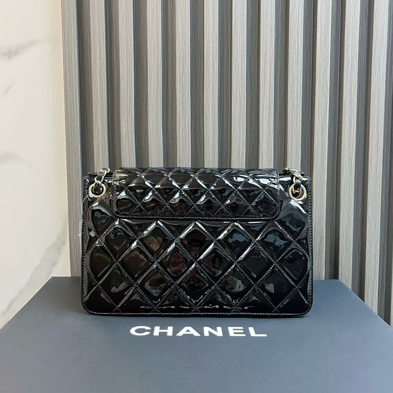 Chanel Classic Flap Black Patent Leather Shoulder Bag 2014-2015