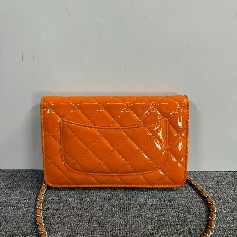 Chanel Chain Bag Patent Leather Orange Shoulder Bag