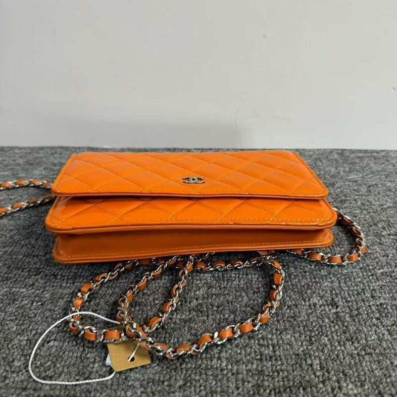 Chanel Chain Bag Patent Leather Orange Shoulder Bag