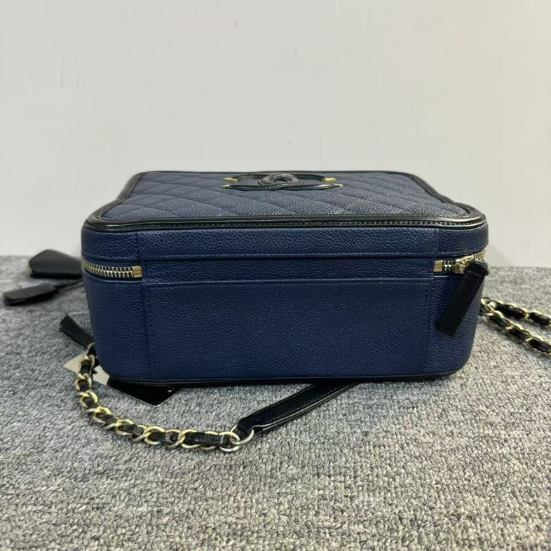 Chanel Box Bag Navy Blue Leather Shoulder Bag