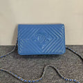 Chanel Preloved Wallet On Chain WOC Blue Patent Leather Crossbody Bag
