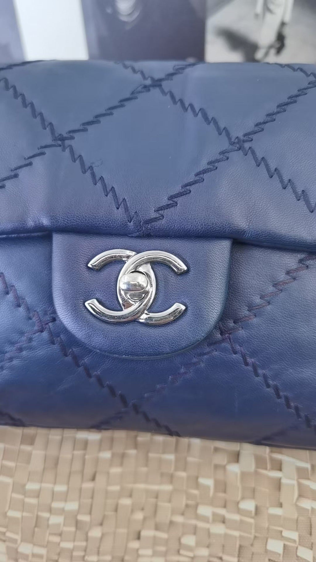 Chanel CF Medium Quilted Shoulder Bag in Navy Leather