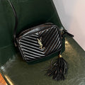 YSL Leather Chevron Shoulder Bag AF600 in Black - Vintage Designer Bag