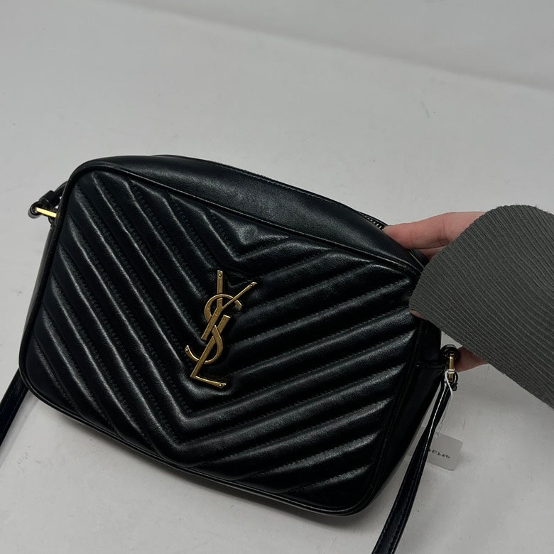 YSL Leather Chevron Shoulder Bag AF600 in Black - Vintage Designer Bag