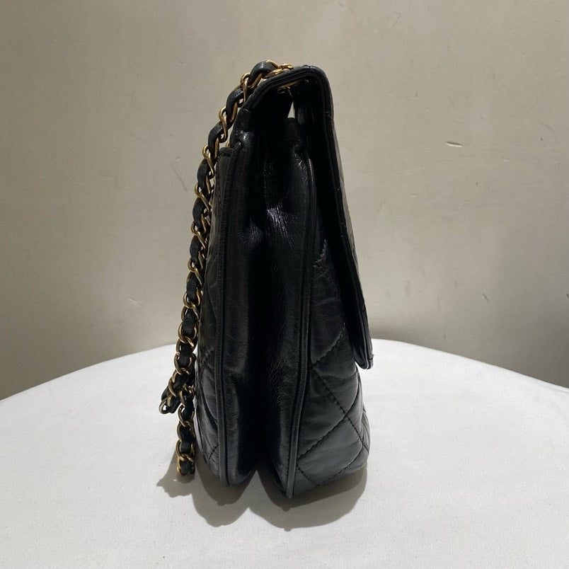 Chanel Oil Wax Leather Airport Flap Bag Black Shoulder Bag