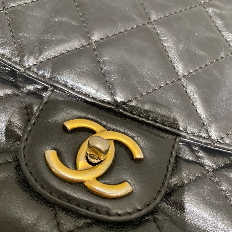 Chanel Oil Wax Leather Airport Flap Bag Black Shoulder Bag