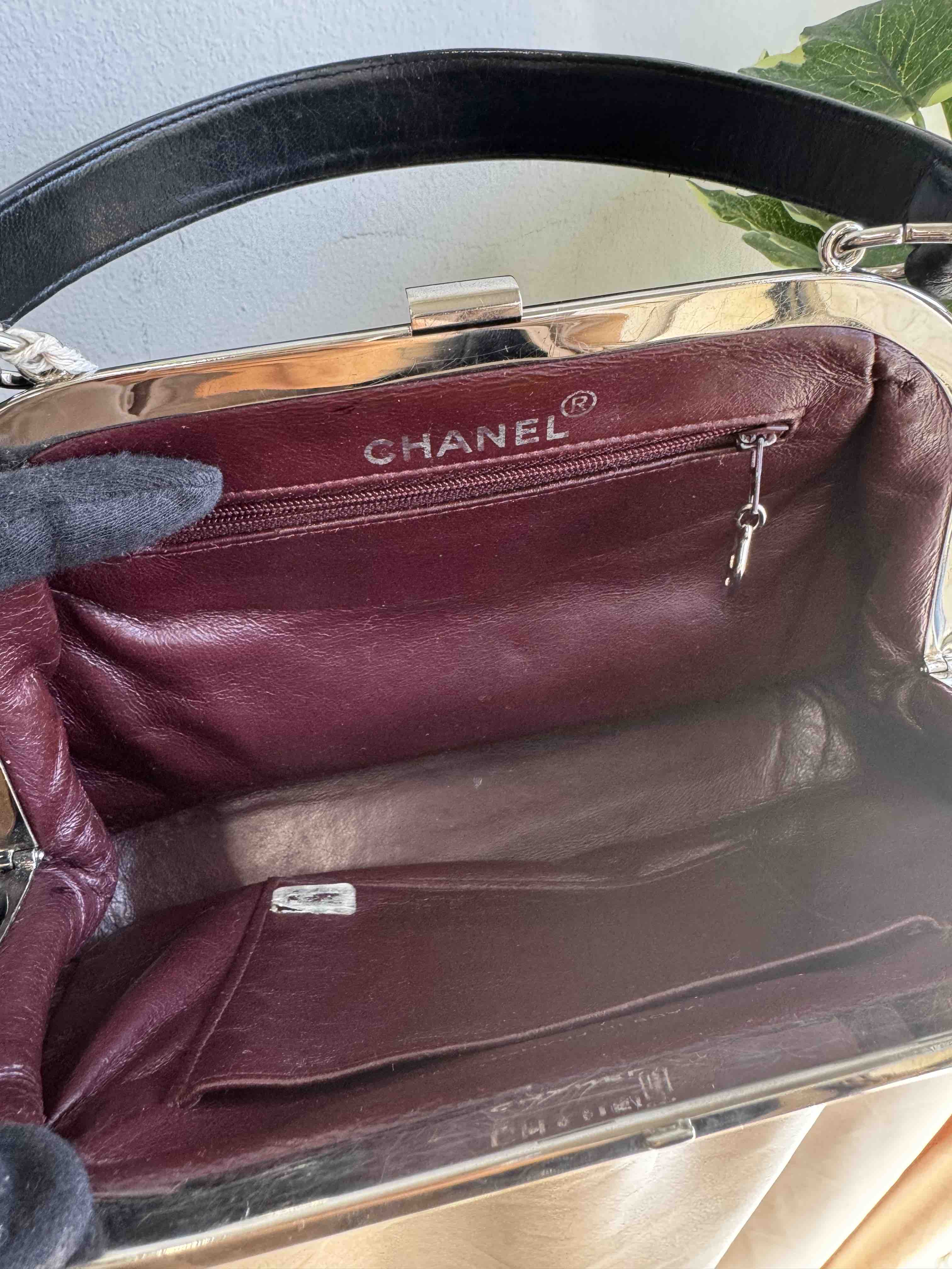 Chanel Vintage Kiss-lock Black Leather Clutch Bag