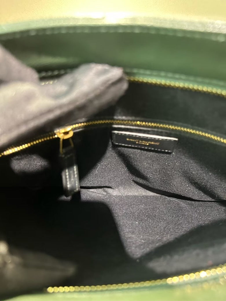 YSL Saint Laurent Large Green Leather Quilted Chain Shoulder Bag