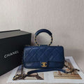 Chanel Quilted Shoulder Bag in Navy Leather