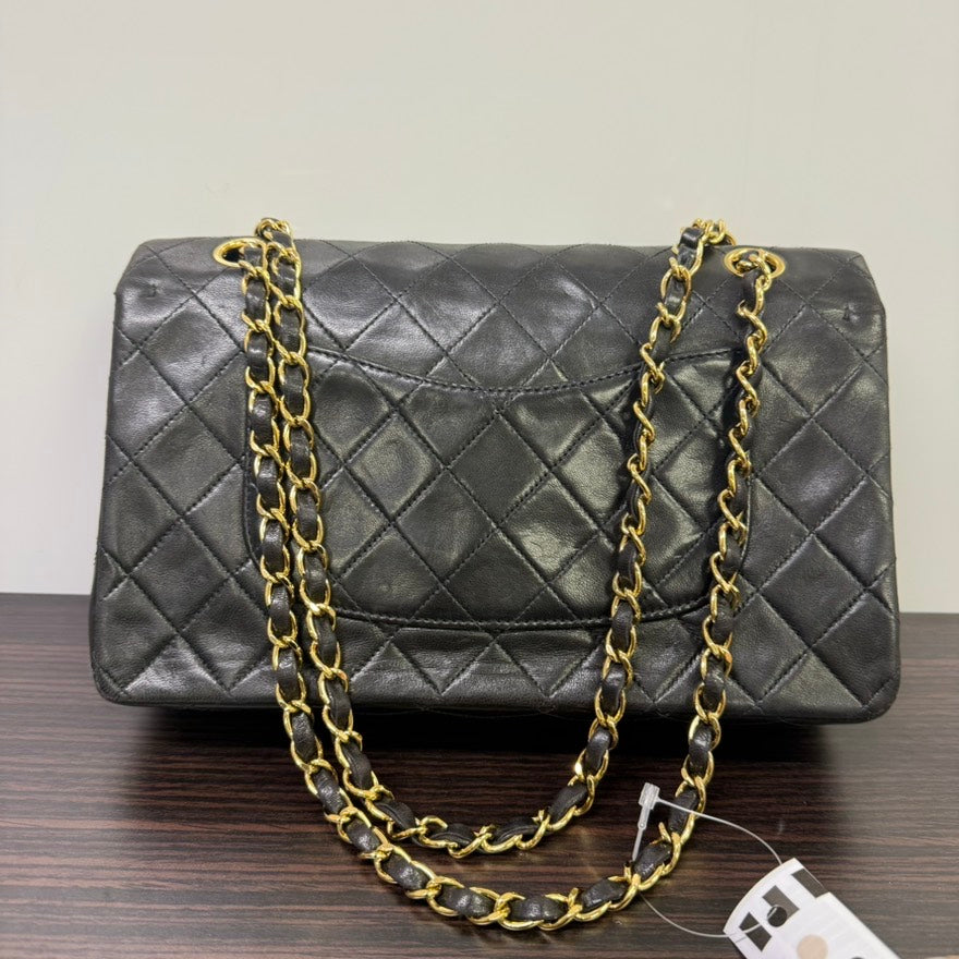 Chanel Lambskin Double Flap Bag Medium Black Shoulder Handbag LB109477