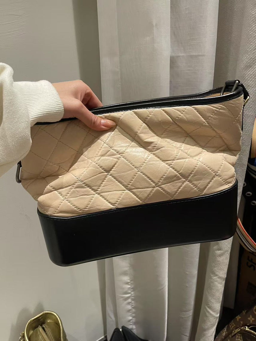 Chanel Quilted Beige and Black Shoulder Bag