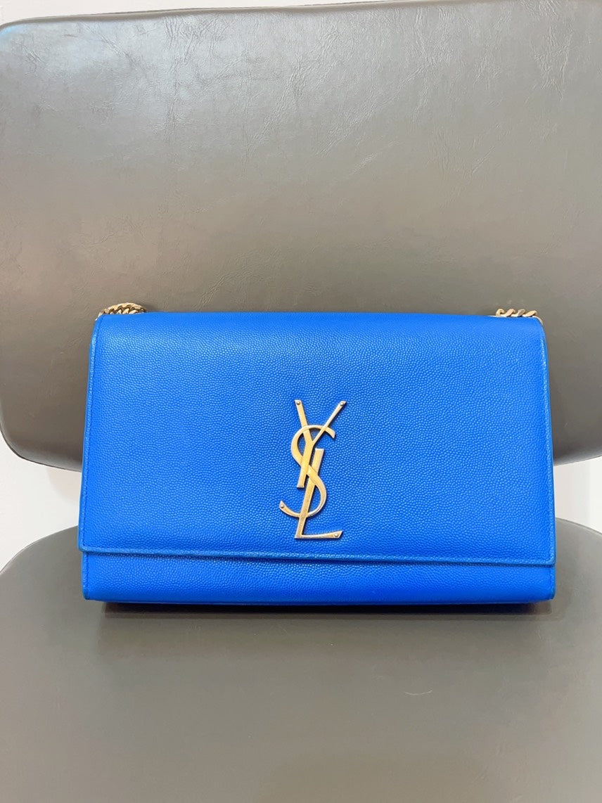 YSL Kate MM Blue Shoulder Bag in Leather