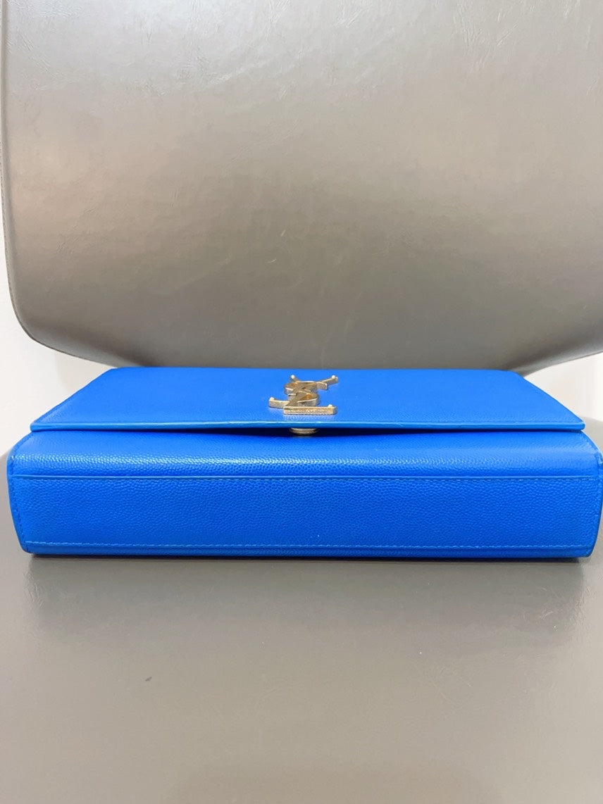 YSL Kate MM Blue Shoulder Bag in Leather