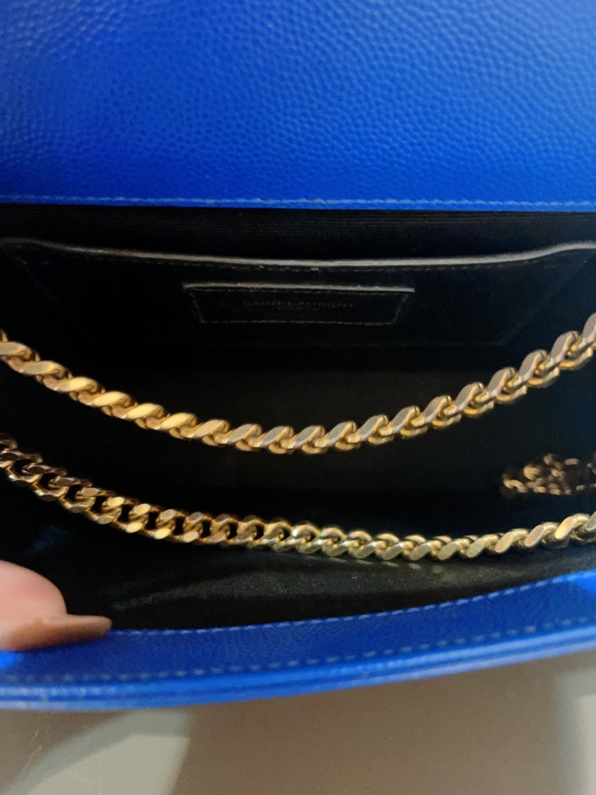 YSL Kate MM Blue Shoulder Bag in Leather