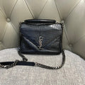 Saint Laurent Sunset Black Croc-Embossed Leather Shoulder Bag