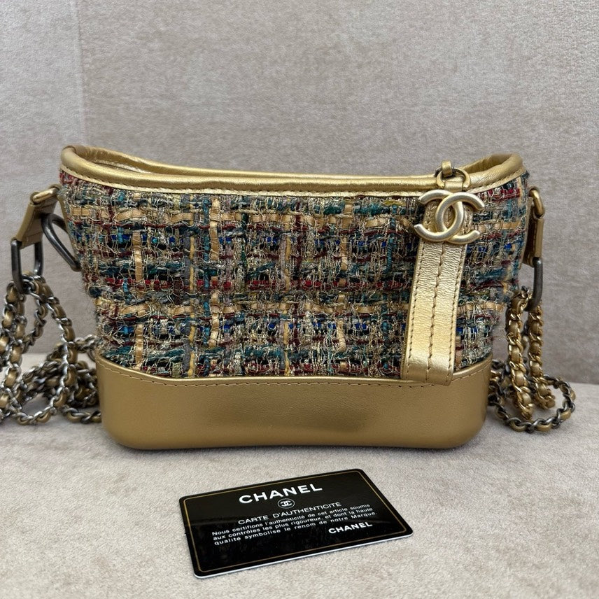 Chanel Gabrielle Tweed Gold Shoulder Bag