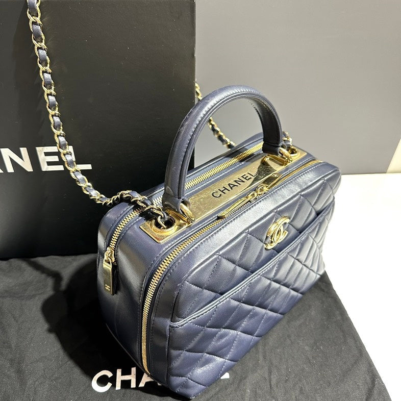 Chanel Quilted Navy Shoulder Bag with Gold Hardware