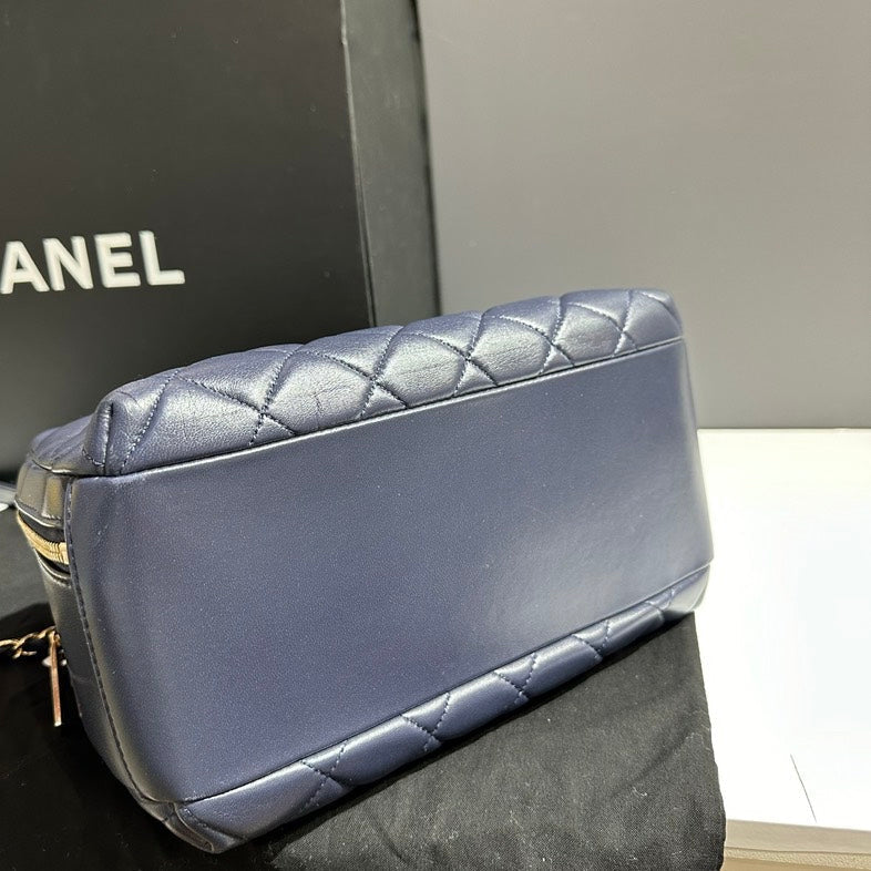 Chanel Quilted Navy Shoulder Bag with Gold Hardware