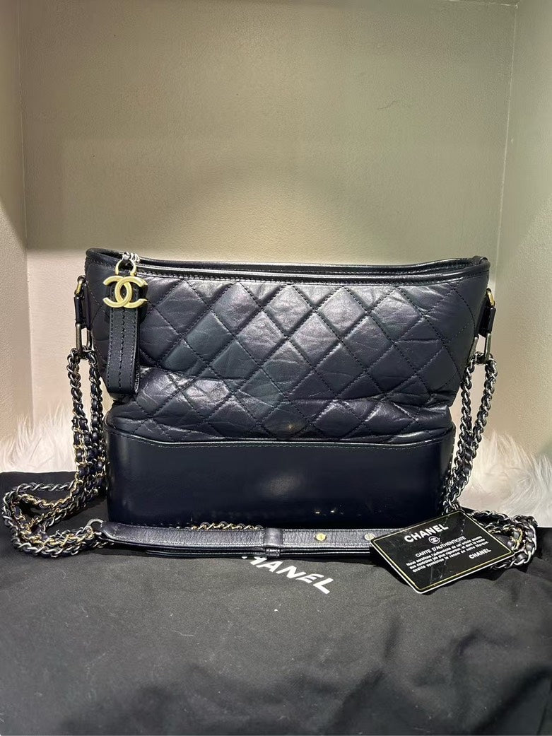 CHANEL Gabrielle Black Leather Shoulder Bag