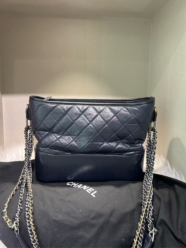 CHANEL Gabrielle Black Leather Shoulder Bag