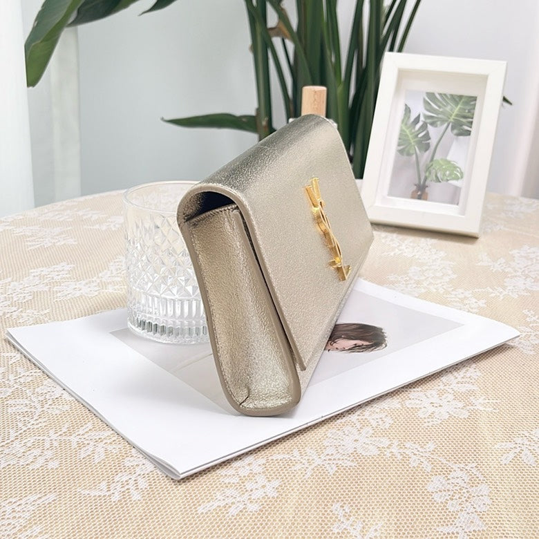 Pre-loved YSL SiLouis Vuittoner Metallic Leather Clutch Bag