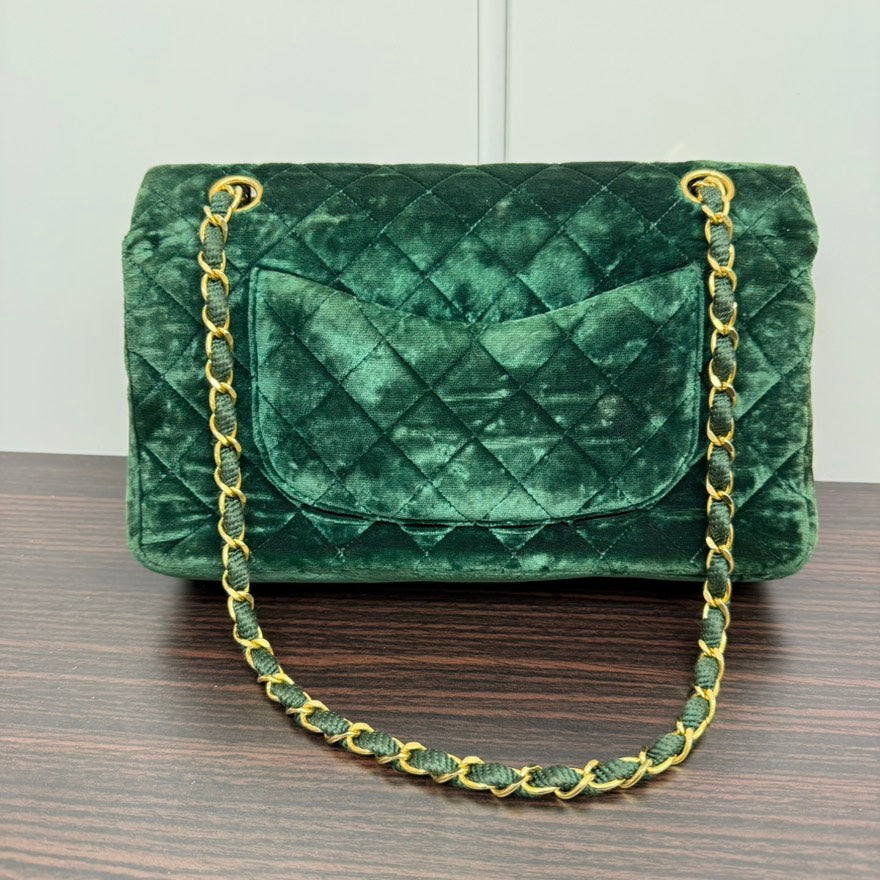 Vintage Chanel VeLouis Vuittonet Classic Double Flap Bag LB110101 Green Shoulder Bag
