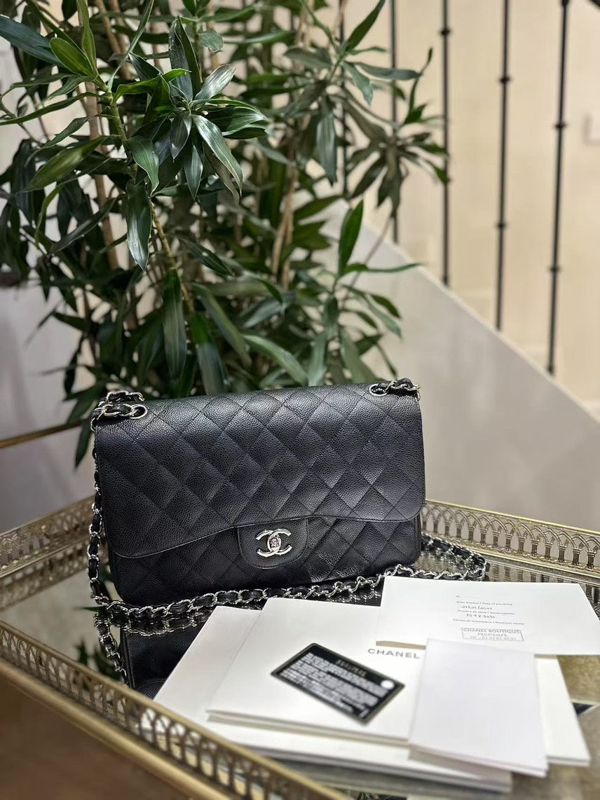 Chanel Jumbo Quilted Black Leather Shoulder Bag