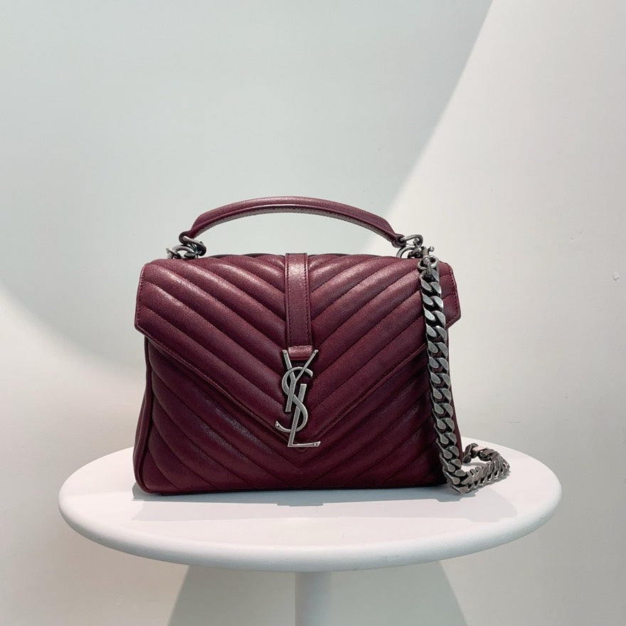 Yves Saint Laurent YSL Monogram Medium Burgundy Leather Shoulder Bag