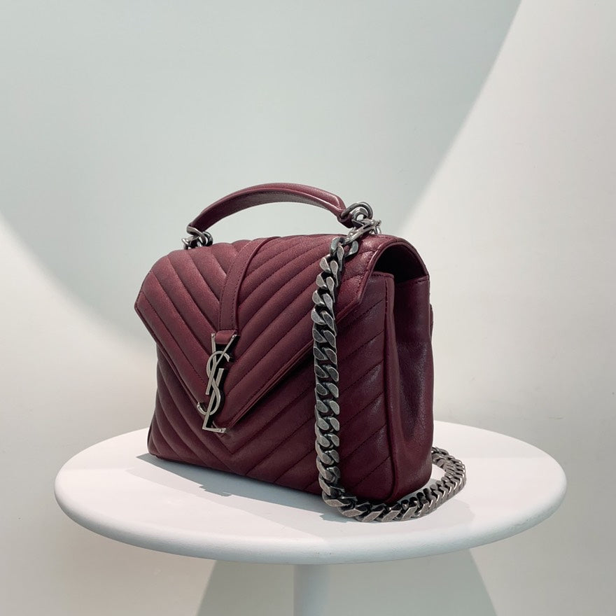 Yves Saint Laurent YSL Monogram Medium Burgundy Leather Shoulder Bag