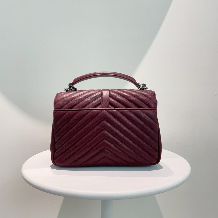 Yves Saint Laurent YSL Monogram Medium Burgundy Leather Shoulder Bag