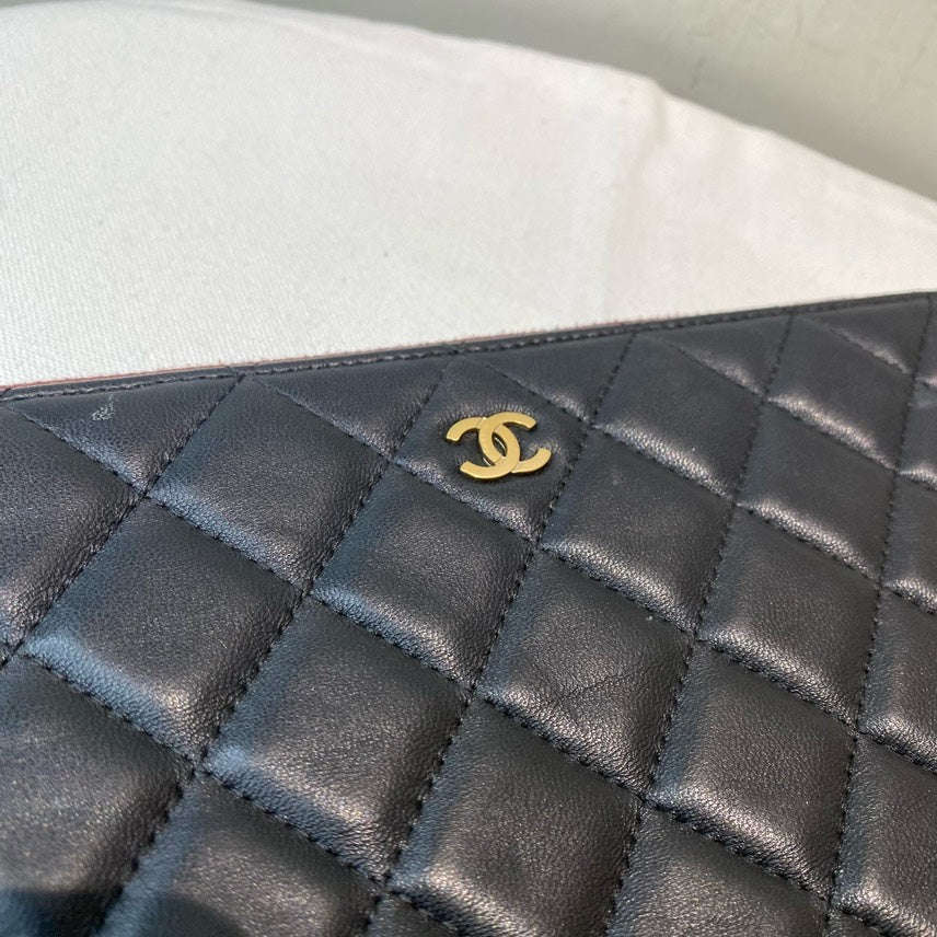 Chanel Quilted Black Lambskin Clutch Bag