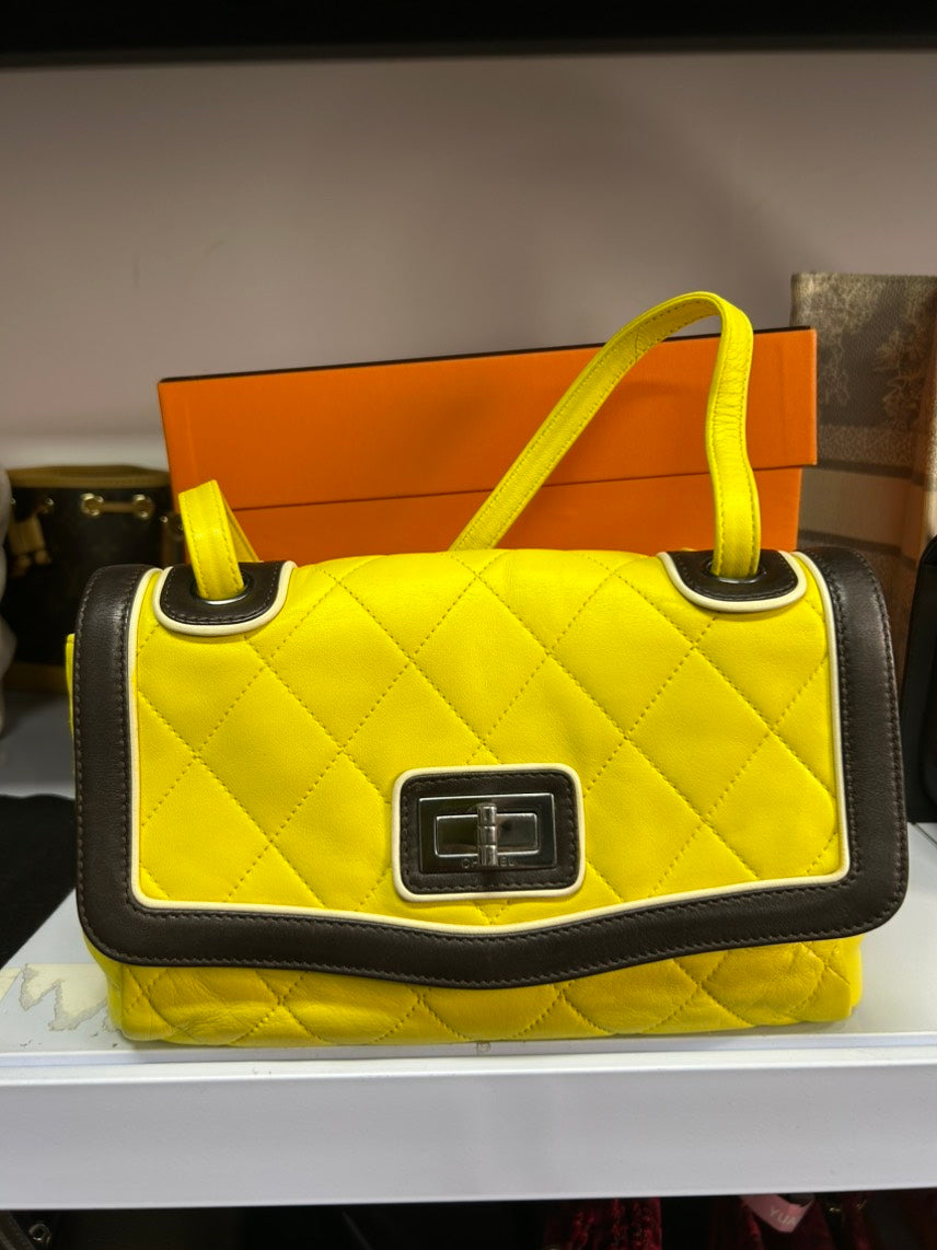 Preloved Chanel Classic Flap Bag Yellow Leather Shoulder Bag