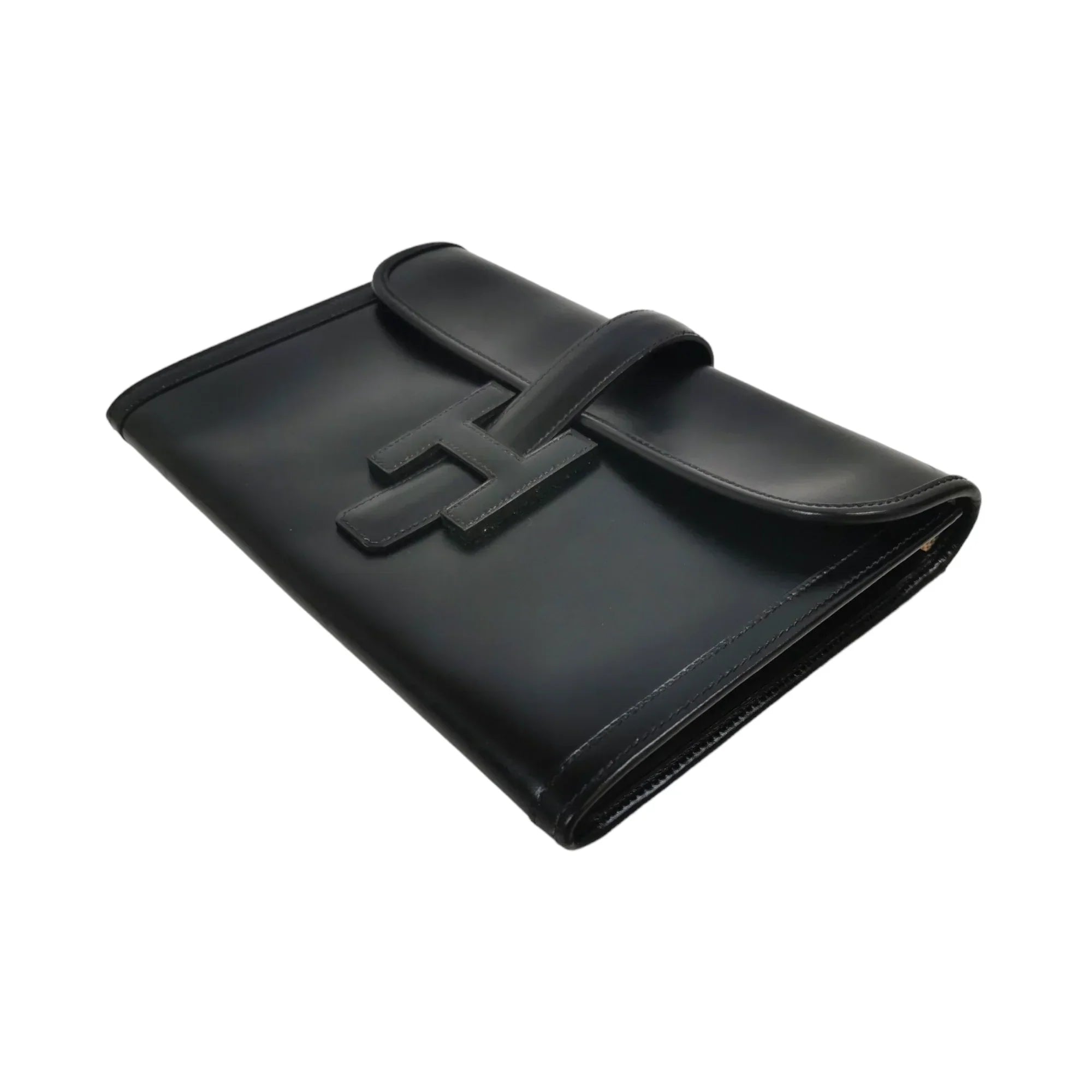 Hermès Jige Elan Clutch Small Black Box Calfskin