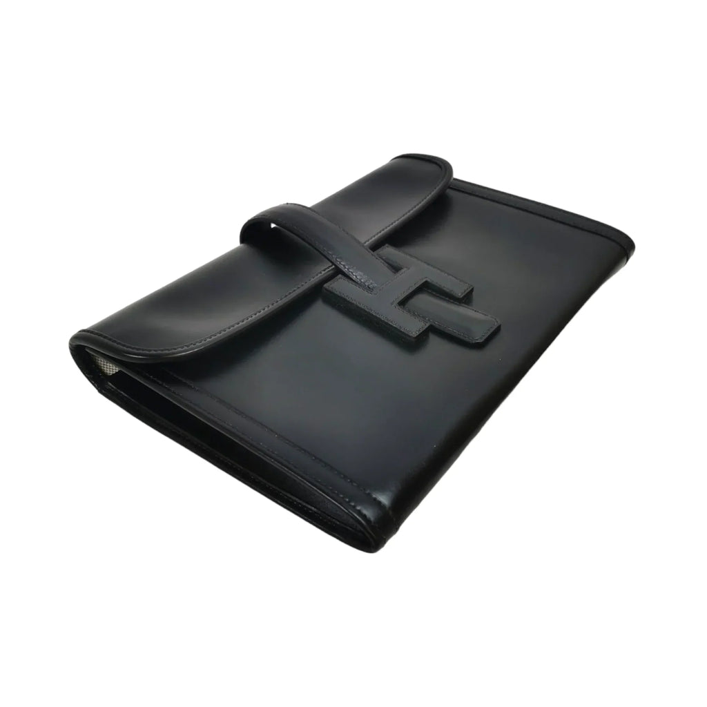 Hermès Jige Elan Clutch Small Black Box Calfskin