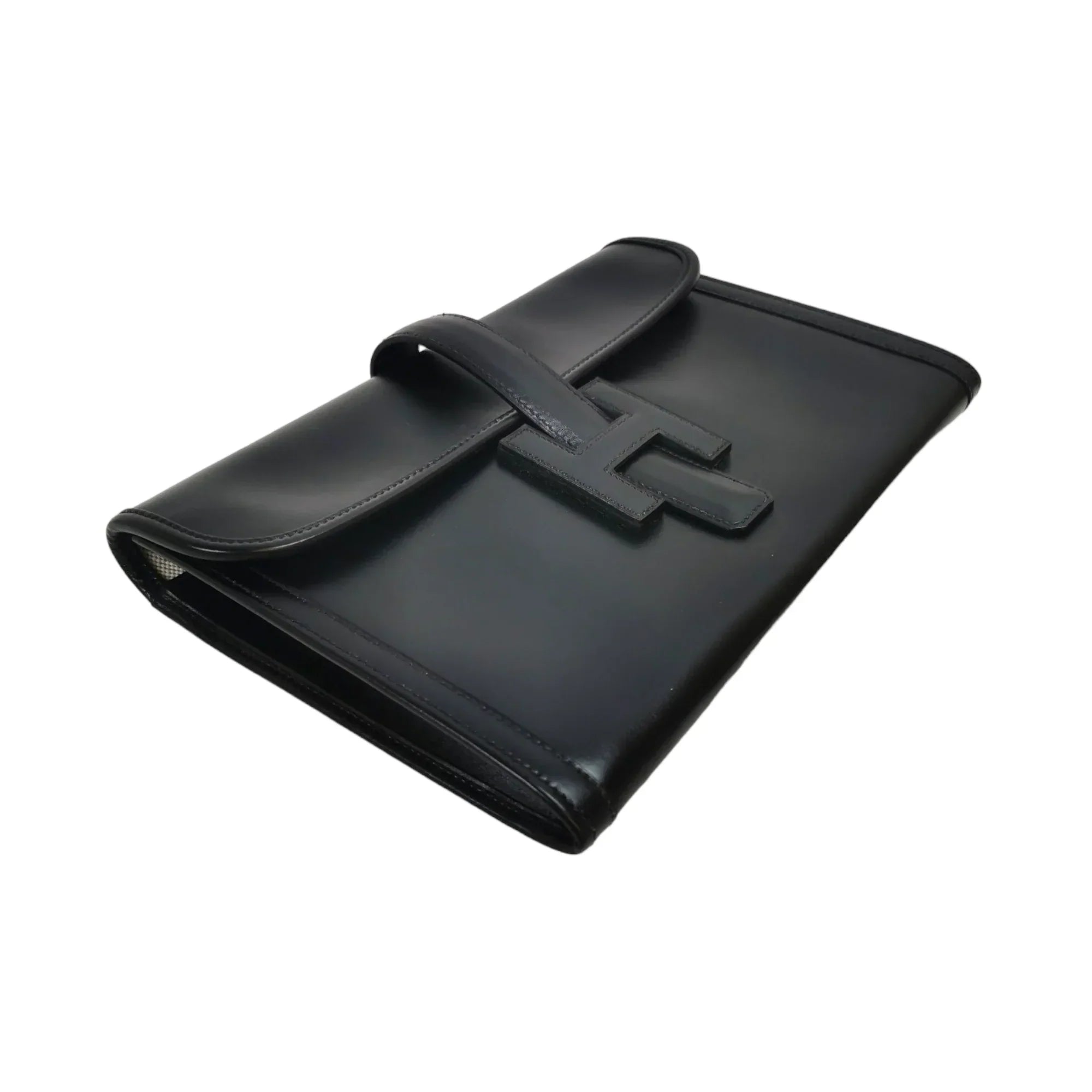 Hermès Jige Elan Clutch Small Black Box Calfskin