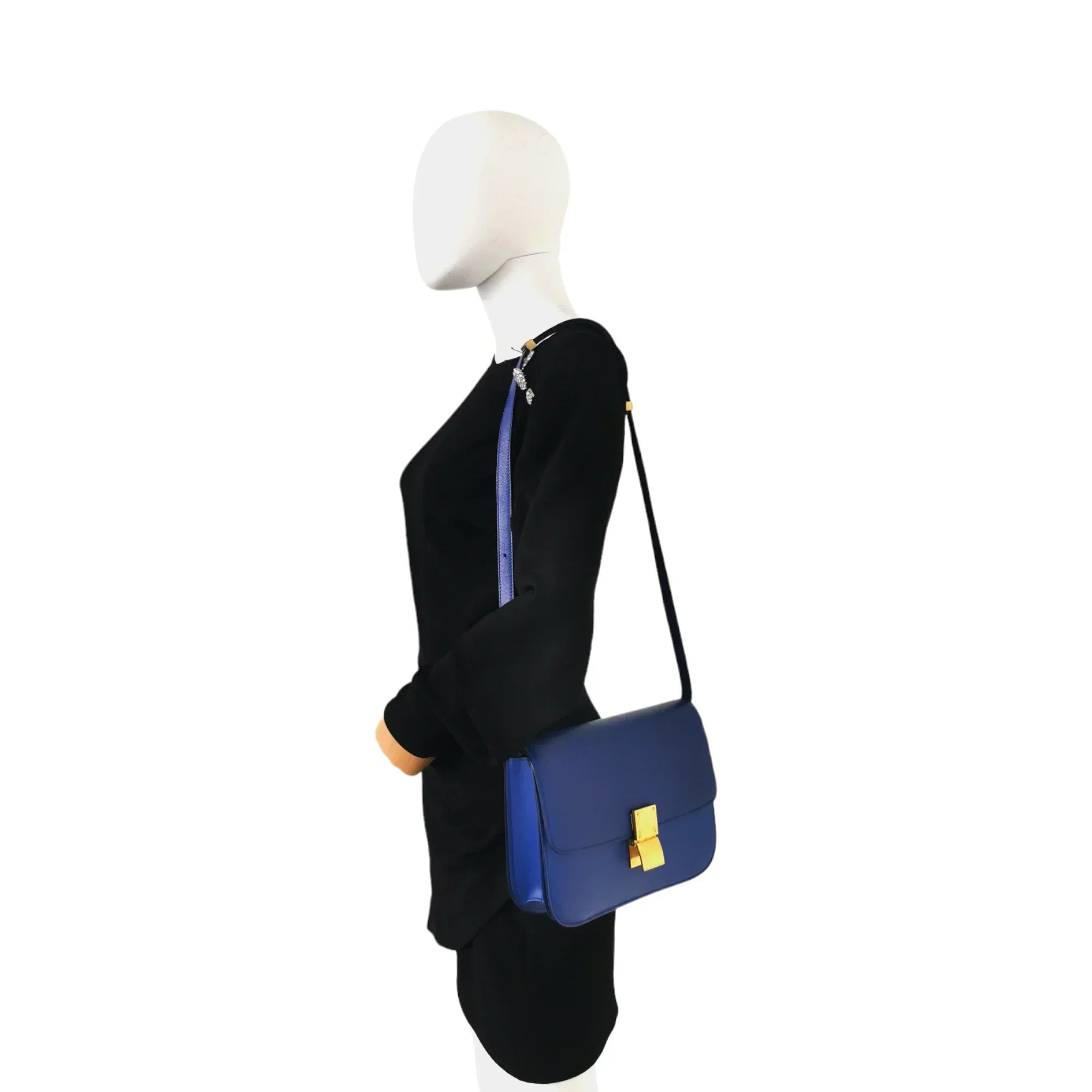 Celine Classic Medium Blue Box Leather Gold
