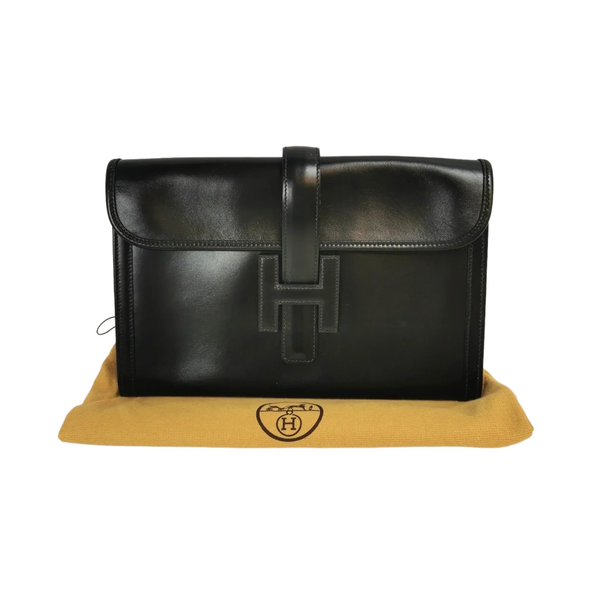 Hermès Jige Elan Clutch Small Black Box Calfskin
