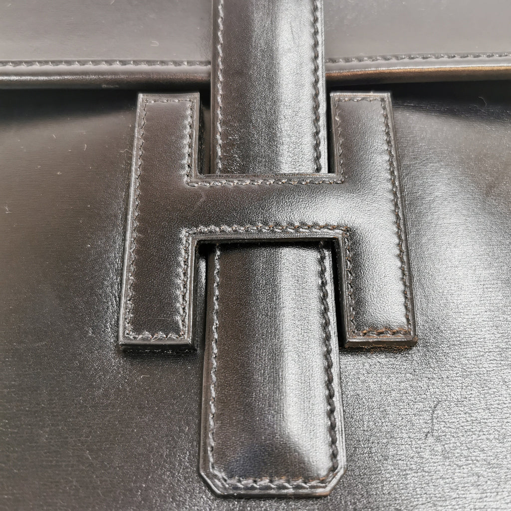 Hermès Jige Elan Clutch Small Black Box Calfskin