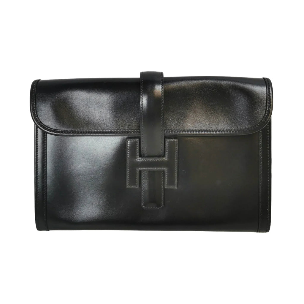 Hermès Jige Elan Clutch Small Black Box Calfskin