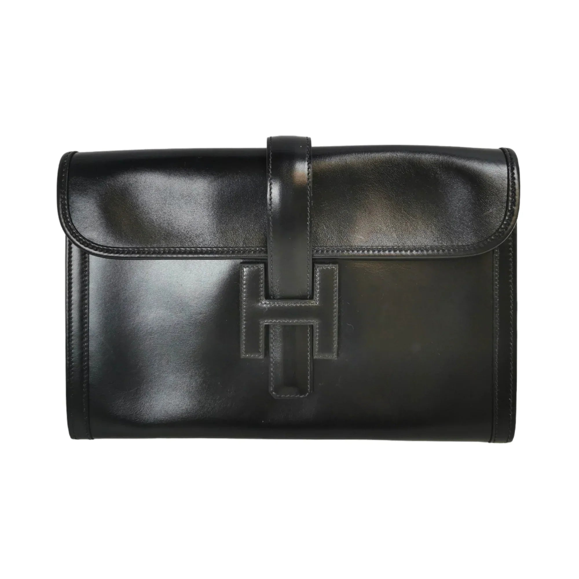 Hermès Jige Elan Clutch Small Black Box Calfskin